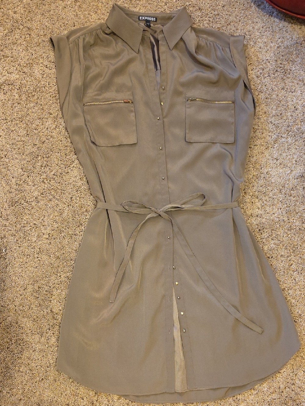Express Olive-Toned Collared Sleeveless Dress